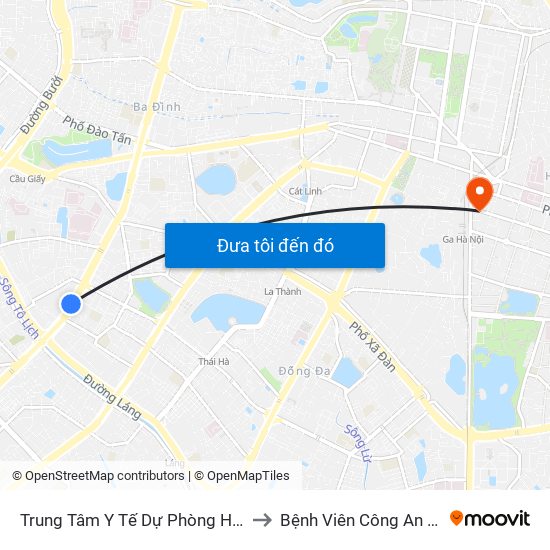 Trung Tâm Y Tế Dự Phòng Hn - 70 Nguyễn Chí Thanh to Bệnh Viên Công An Thành Phố Hà Nội map