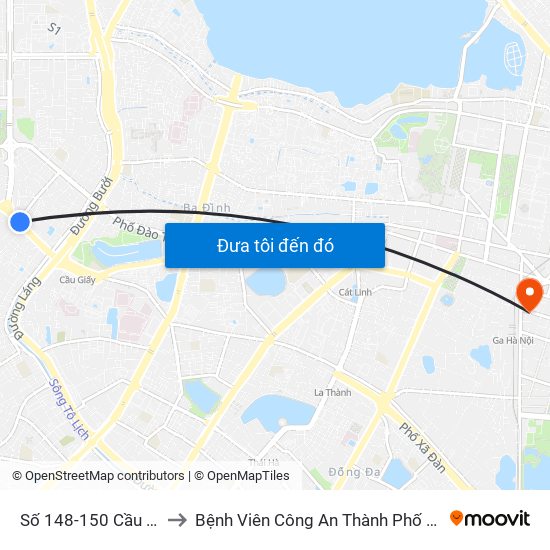 Số 148-150 Cầu Giấy to Bệnh Viên Công An Thành Phố Hà Nội map