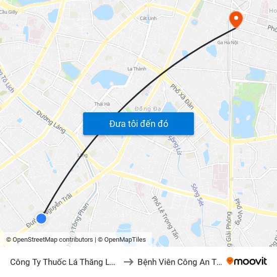 Công Ty Thuốc Lá Thăng Long - 235 Nguyễn Trãi to Bệnh Viên Công An Thành Phố Hà Nội map