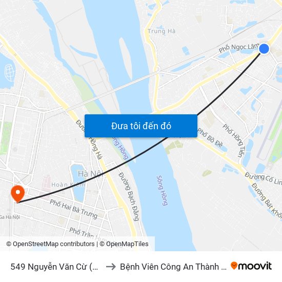 549 Nguyễn Văn Cừ (Cột Trước) to Bệnh Viên Công An Thành Phố Hà Nội map