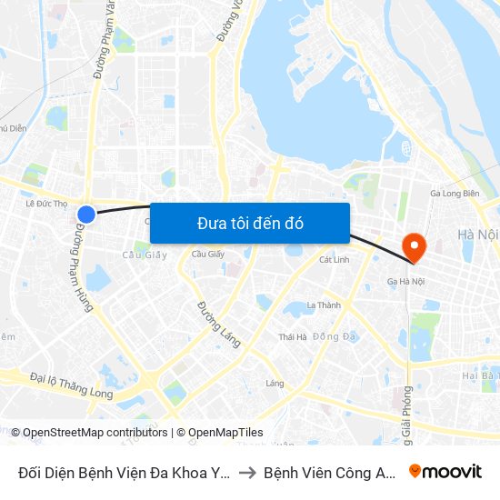 Nhà Máy Nước Mai Dịch - Phạm Hùng to Bệnh Viên Công An Thành Phố Hà Nội map