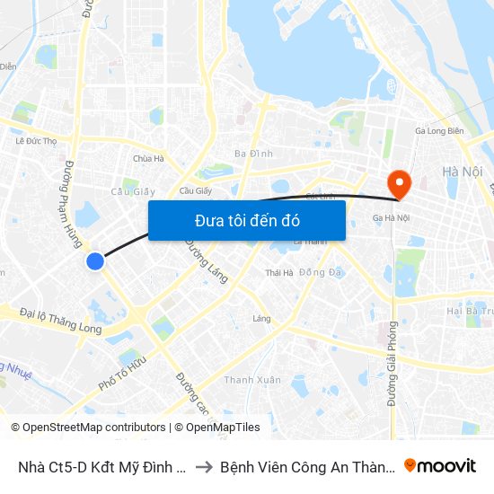 Nhà Ct5-D Kđt Mỹ Đình - Phạm Hùng to Bệnh Viên Công An Thành Phố Hà Nội map