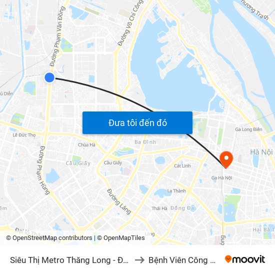 Siêu Thị Metro Thăng Long - Đối Diện Ngõ 599 Phạm Văn Đồng to Bệnh Viên Công An Thành Phố Hà Nội map