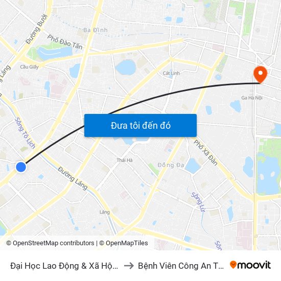 Đại Học Lao Động & Xã Hội - 43 Trần Duy Hưng to Bệnh Viên Công An Thành Phố Hà Nội map