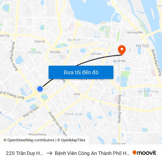 220 Trần Duy Hưng to Bệnh Viên Công An Thành Phố Hà Nội map