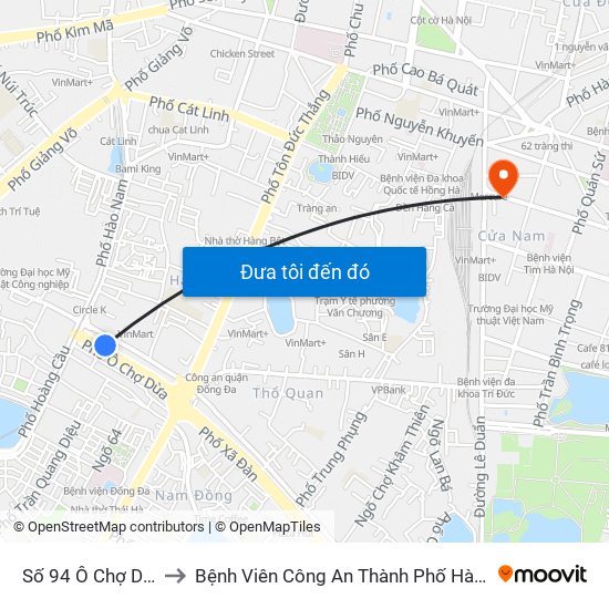 Số 94 Ô Chợ Dừa to Bệnh Viên Công An Thành Phố Hà Nội map