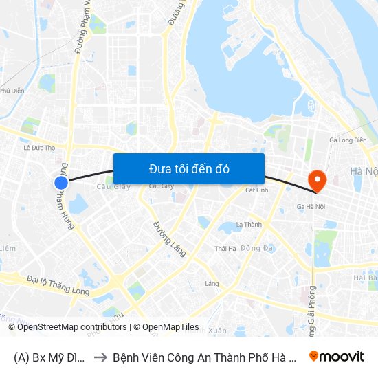 (A) Bx Mỹ Đình to Bệnh Viên Công An Thành Phố Hà Nội map