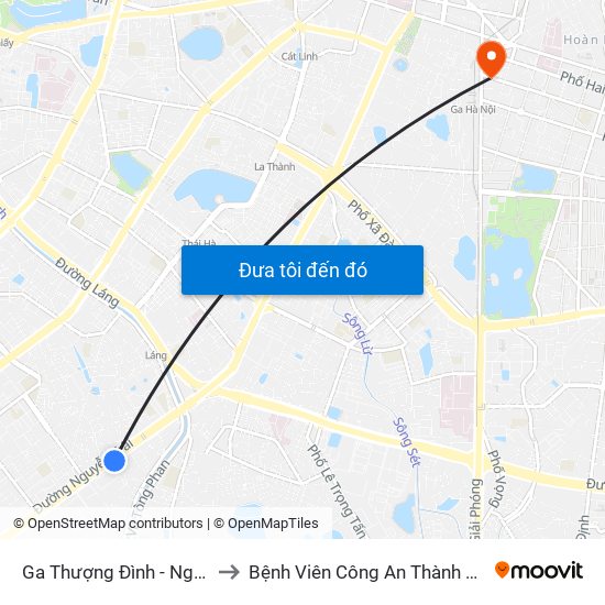Ga Thượng Đình - Nguyễn Trãi to Bệnh Viên Công An Thành Phố Hà Nội map