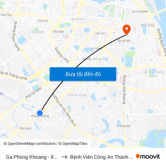 Ga Phùng Khoang - 81 Trần Phú to Bệnh Viên Công An Thành Phố Hà Nội map