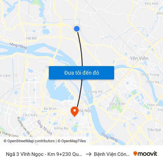 Ngã 3 Vĩnh Ngọc - Km 9+230 Quốc Lộ 3 to Bệnh Viện Công An map