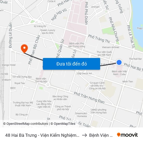 48 Hai Bà Trưng - Viện Kiểm Nghiệm Thuốc Trung Ương to Bệnh Viện Công An map