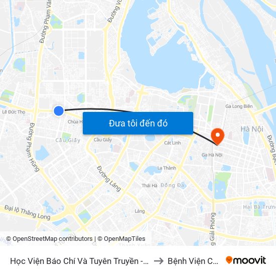 Học Viện Báo Chí Và Tuyên Truyền - 36 Xuân Thủy to Bệnh Viện Công An map