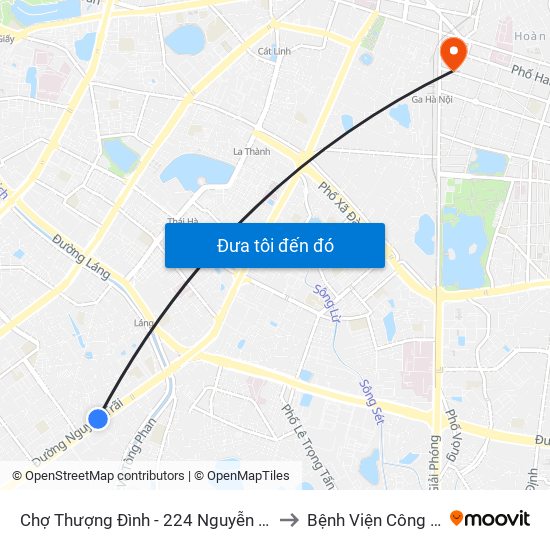 Chợ Thượng Đình - 224 Nguyễn Trãi to Bệnh Viện Công An map