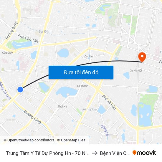 Trung Tâm Y Tế Dự Phòng Hn - 70 Nguyễn Chí Thanh to Bệnh Viện Công An map