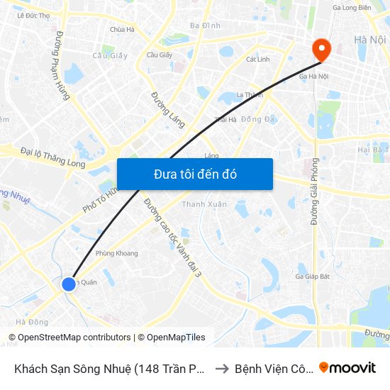 Khách Sạn Sông Nhuệ (148 Trần Phú- Hà Đông) to Bệnh Viện Công An map