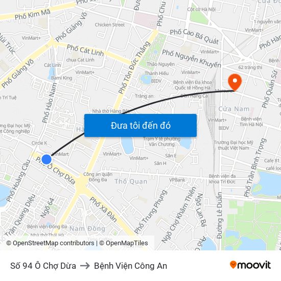 Số 94 Ô Chợ Dừa to Bệnh Viện Công An map