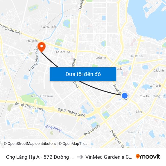 Chợ Láng Hạ A - 572 Đường Láng to VinMec Gardenia Clinic map