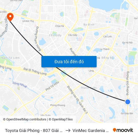 Toyota Giải Phóng - 807 Giải Phóng to VinMec Gardenia Clinic map