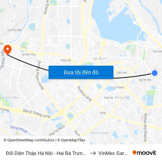 Đối Diện Tháp Hà Nội - Hai Bà Trưng (Cạnh 56 Hai Bà Trưng) to VinMec Gardenia Clinic map