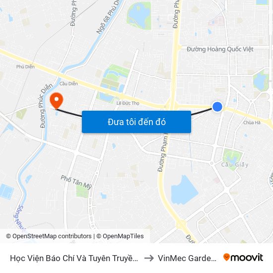 Học Viện Báo Chí Và Tuyên Truyền - 36 Xuân Thủy to VinMec Gardenia Clinic map