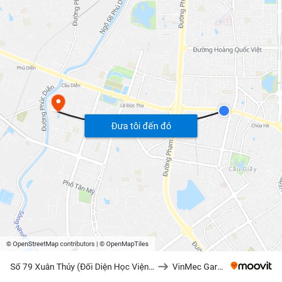 Số 79 Xuân Thủy (Đối Diện Học Viện Báo Chí Và Tuyên Truyền) to VinMec Gardenia Clinic map