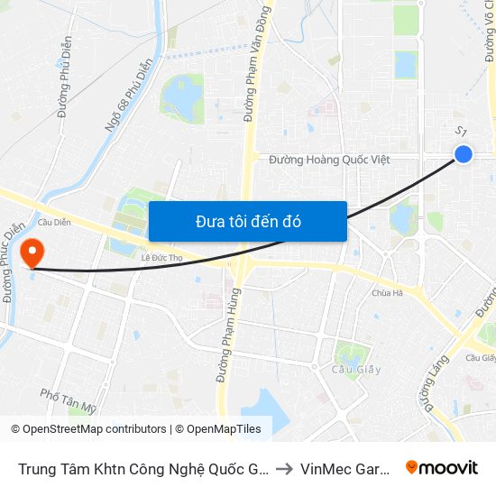 Trung Tâm Khtn Công Nghệ Quốc Gia - 18 Hoàng Quốc Việt to VinMec Gardenia Clinic map