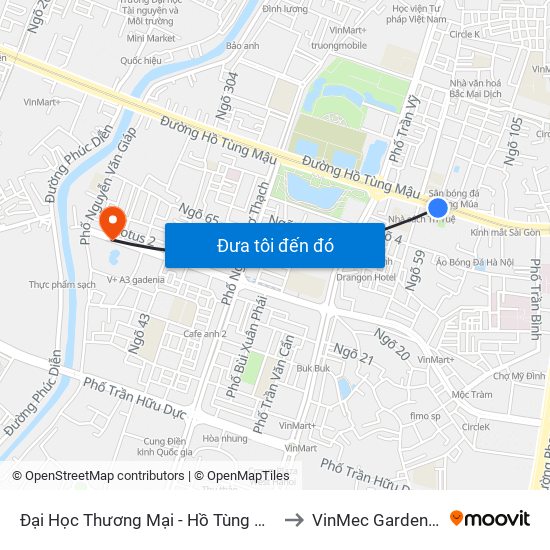 Đại Học Thương Mại - Hồ Tùng Mậu (Cột Sau) to VinMec Gardenia Clinic map