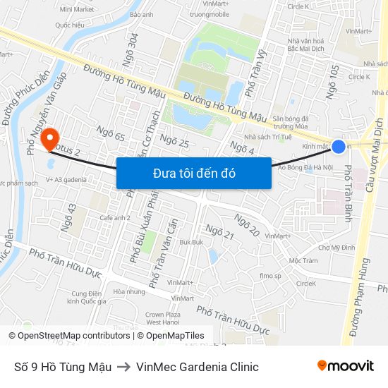 Số 9 Hồ Tùng Mậu to VinMec Gardenia Clinic map