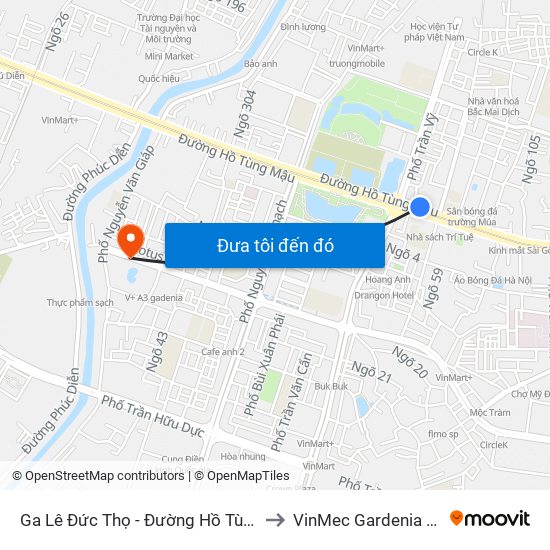 Ga Lê Đức Thọ - Đường Hồ Tùng Mậu to VinMec Gardenia Clinic map