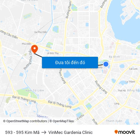 593 - 595 Kim Mã to VinMec Gardenia Clinic map
