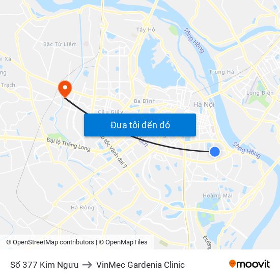 Số 377 Kim Ngưu to VinMec Gardenia Clinic map