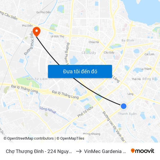Chợ Thượng Đình - 224 Nguyễn Trãi to VinMec Gardenia Clinic map