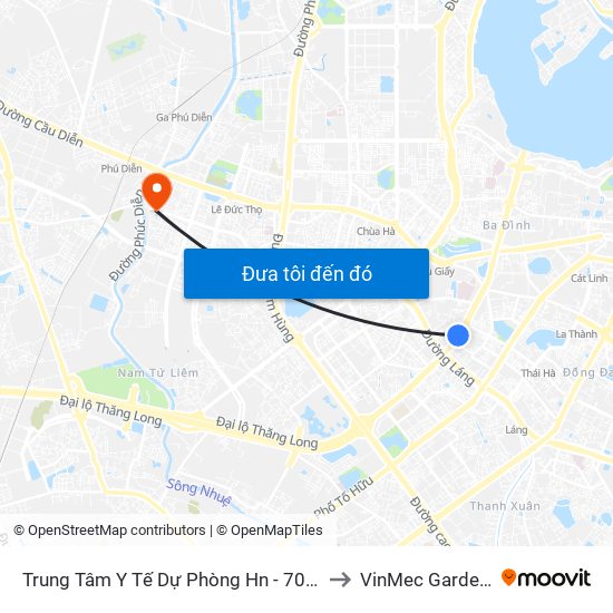 Trung Tâm Y Tế Dự Phòng Hn - 70 Nguyễn Chí Thanh to VinMec Gardenia Clinic map
