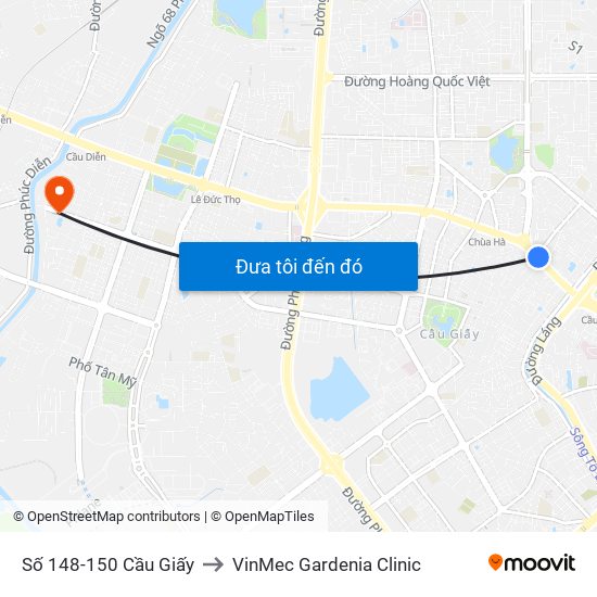 Số 148-150 Cầu Giấy to VinMec Gardenia Clinic map