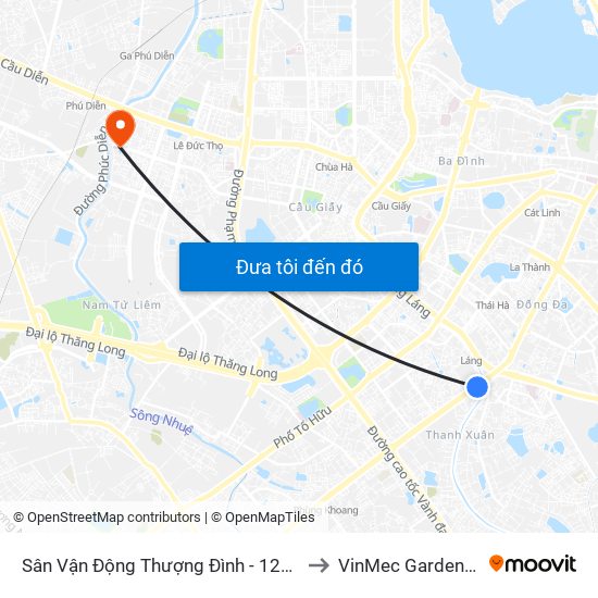 Sân Vận Động Thượng Đình - 129 Nguyễn Trãi to VinMec Gardenia Clinic map