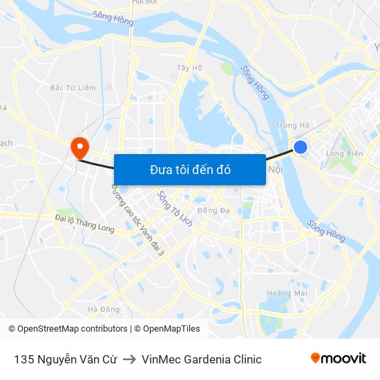135 Nguyễn Văn Cừ to VinMec Gardenia Clinic map