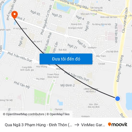 Qua Ngã 3 Phạm Hùng - Đình Thôn (Hướng Đi Phạm Văn Đồng) to VinMec Gardenia Clinic map