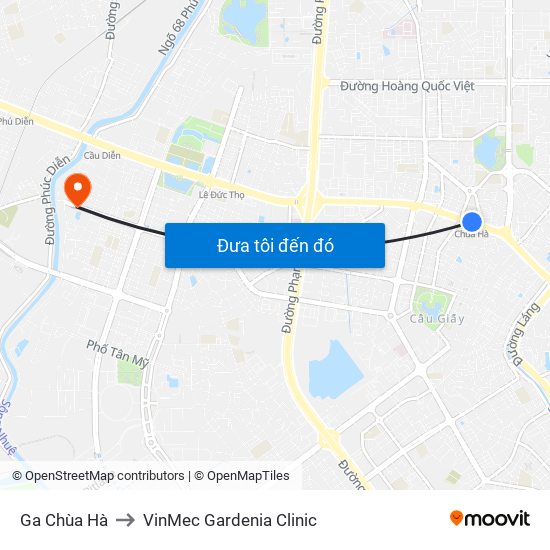 Ga Chùa Hà to VinMec Gardenia Clinic map