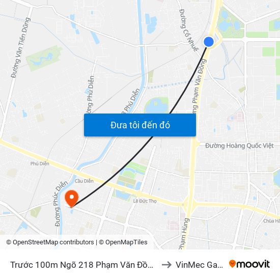 Trước 100m Ngõ 218 Phạm Văn Đồng (Đối Diện Công Viên Hòa Bình) to VinMec Gardenia Clinic map