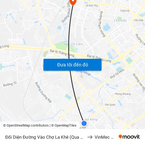 Đối Diện Đường Vào Chợ La Khê (Qua Ga Metro La Khê) - 405 Quang Trung (Hà Đông) to VinMec Gardenia Clinic map