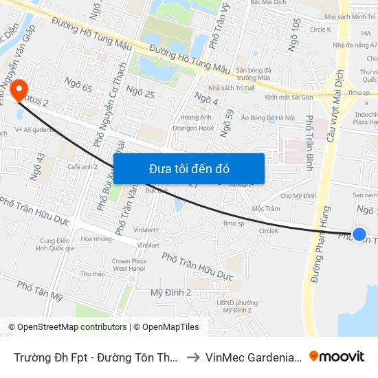 Trường Đh Fpt - Đường Tôn Thất Thuyết to VinMec Gardenia Clinic map