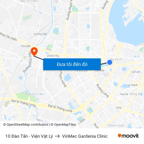 10 Đào Tấn - Viện Vật Lý to VinMec Gardenia Clinic map