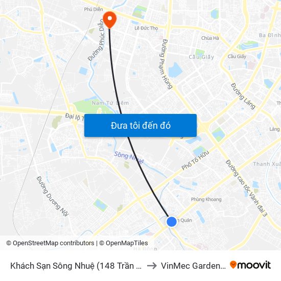 Khách Sạn Sông Nhuệ (148 Trần Phú- Hà Đông) to VinMec Gardenia Clinic map