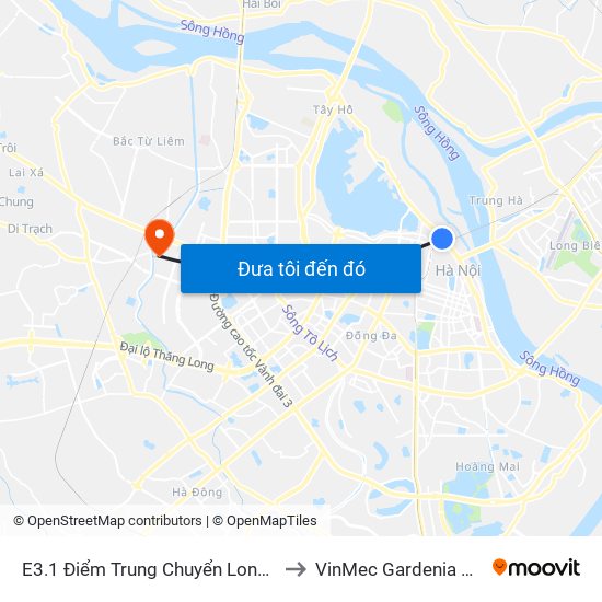 E3.1 Điểm Trung Chuyển Long Biên to VinMec Gardenia Clinic map