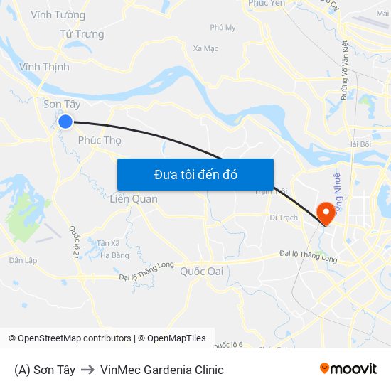 (A) Sơn Tây to VinMec Gardenia Clinic map