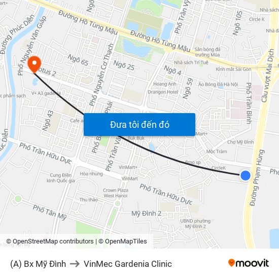 (A) Bx Mỹ Đình to VinMec Gardenia Clinic map