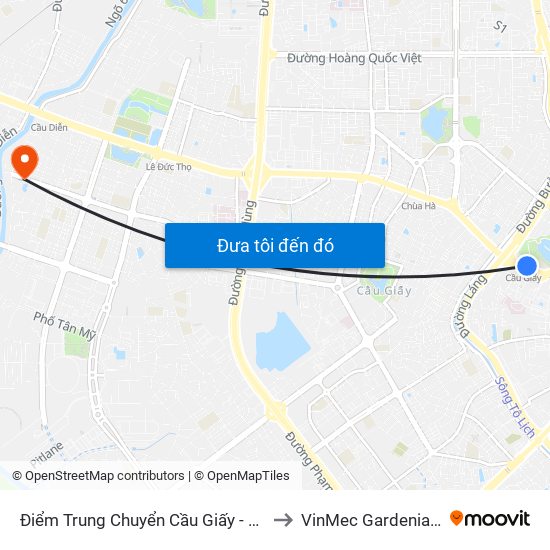 Điểm Trung Chuyển Cầu Giấy - Thủ Lệ 02 to VinMec Gardenia Clinic map