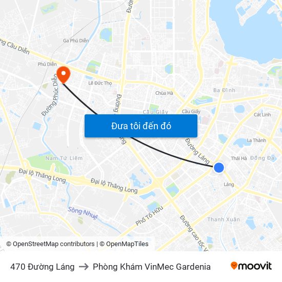 470 Đường Láng to Phòng Khám VinMec Gardenia map