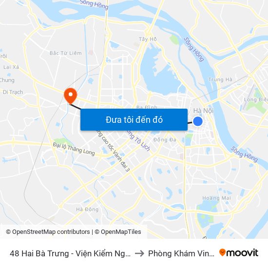 48 Hai Bà Trưng - Viện Kiểm Nghiệm Thuốc Trung Ương to Phòng Khám VinMec Gardenia map