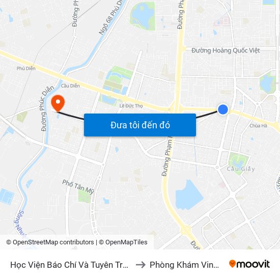 Học Viện Báo Chí Và Tuyên Truyền - 36 Xuân Thủy to Phòng Khám VinMec Gardenia map